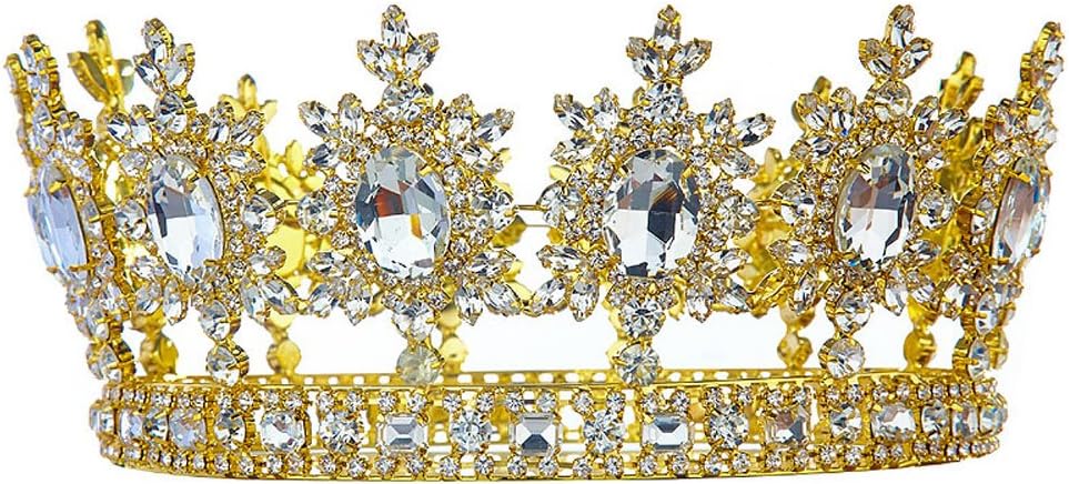 Men's Pageant Imperial Tiara Full Circle Round Gold King Crown T1791