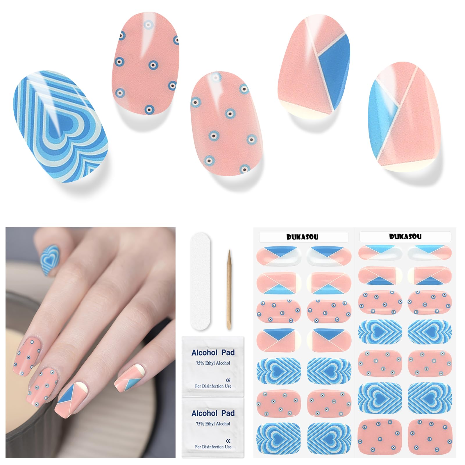 Semi Cured Gel Nail Strips, 28 Pcs UV Lamp Compatible, Long Lasting Salon Quality Gel Nail Wraps