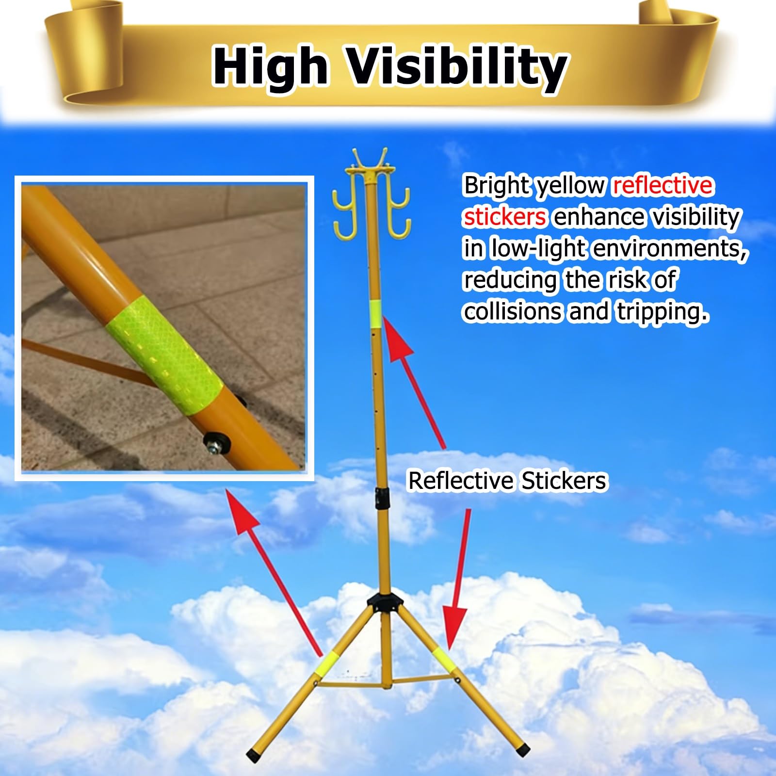 Telescopista Soporte De Cable Aislado, 110kV Soporte Eléctrico Cable | Soporte Para Cable Aislado De Fibra Vidrio 2 3,0m, Base Trípode, Ganchos, Pegatinas Reflectantes(Tallest 6 3/5 ft(200cm))