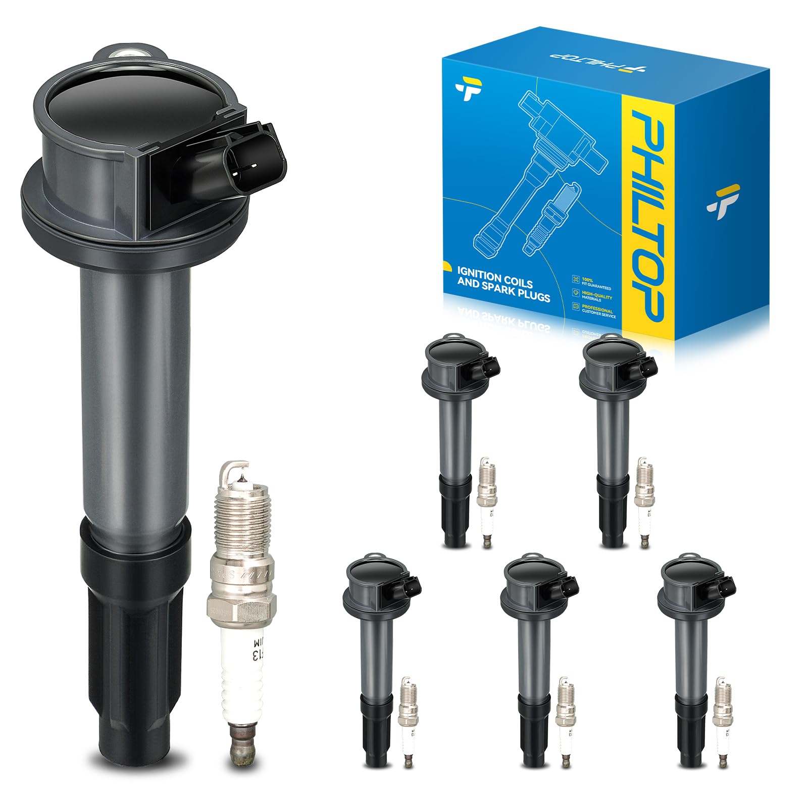 PHILTOP UF486 Ignition Coil Pack and Spark Plug Kit Fit for Ford Escape