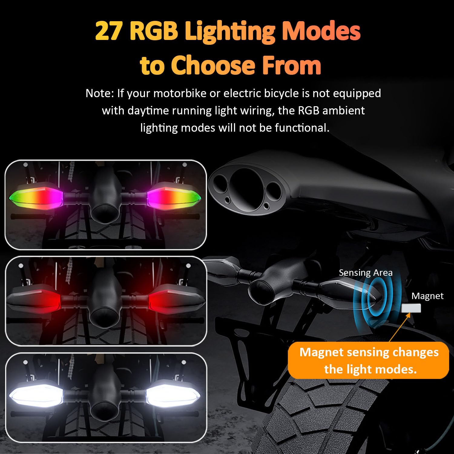 2 PCS LED proiettore di luci di svolta per moto,Segnali di svolta per moto,27 modalità di illuminazione RGB Flowing Daytime Running Lights,Indicatori di direzione per moto con proiezione di frecce