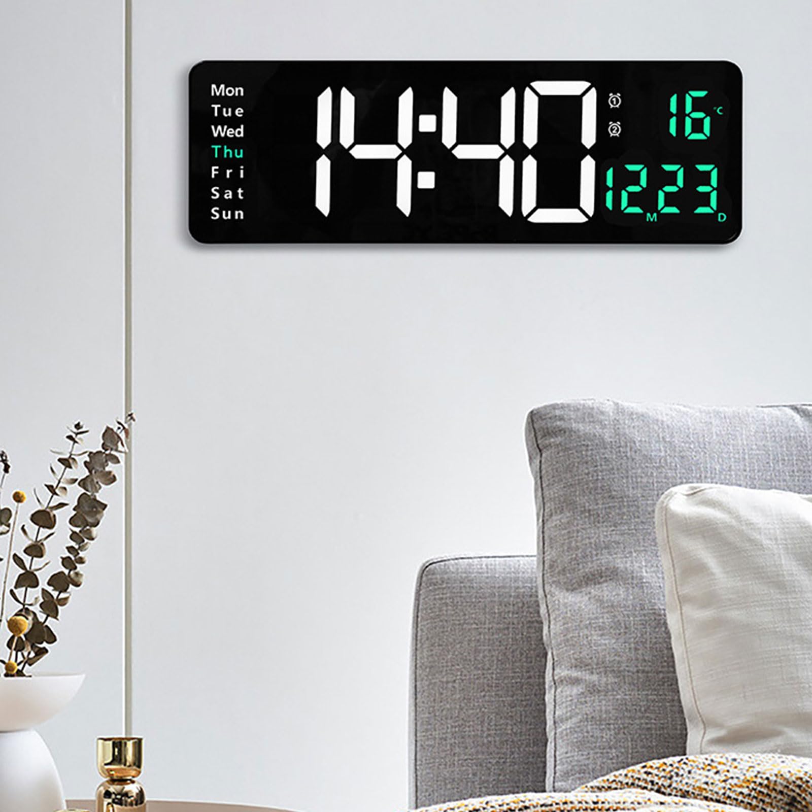 15-Zoll LED Digital Hängeuhr mit großem Bildschirm für einfaches Ablesen bei Allen Lichtverhältnissen, Moderne Hausdekoration, hochwertige Uhr