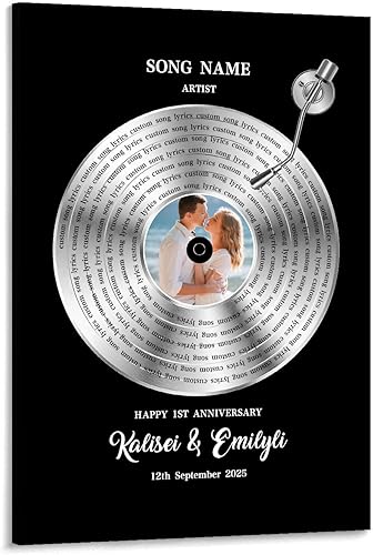 Miniatura 12 de Weyrucvv Placa de disco de vinilo dorada personalizada, letras de canciones musicales personalizadas, cartel de lienzo con fecha de nombre de foto,
