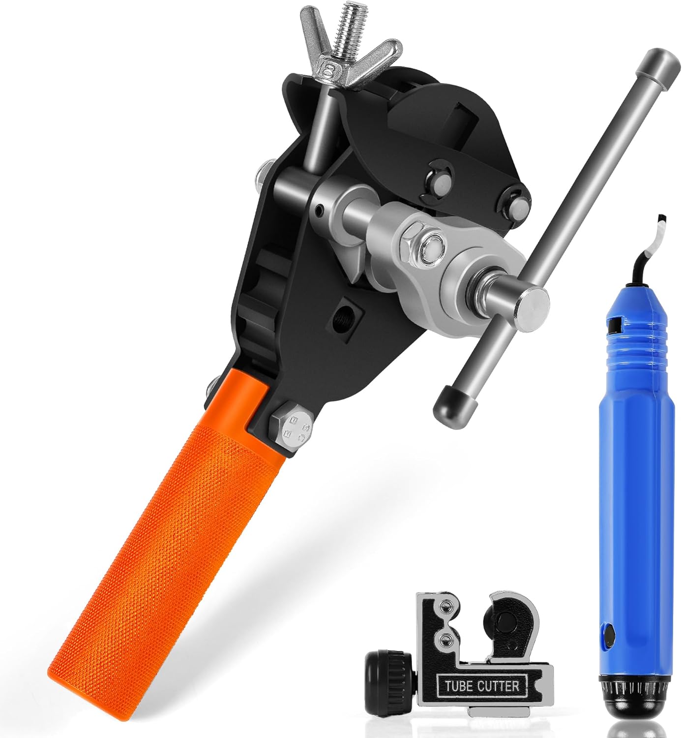 45° Flaring Tool Kit with Tube Cutter Deburring Tool Single Flaring Tool for 1/8" - 3/4" Tubing, Professional Pipe Flare Tool for Copper Brass Aluminum Pipes