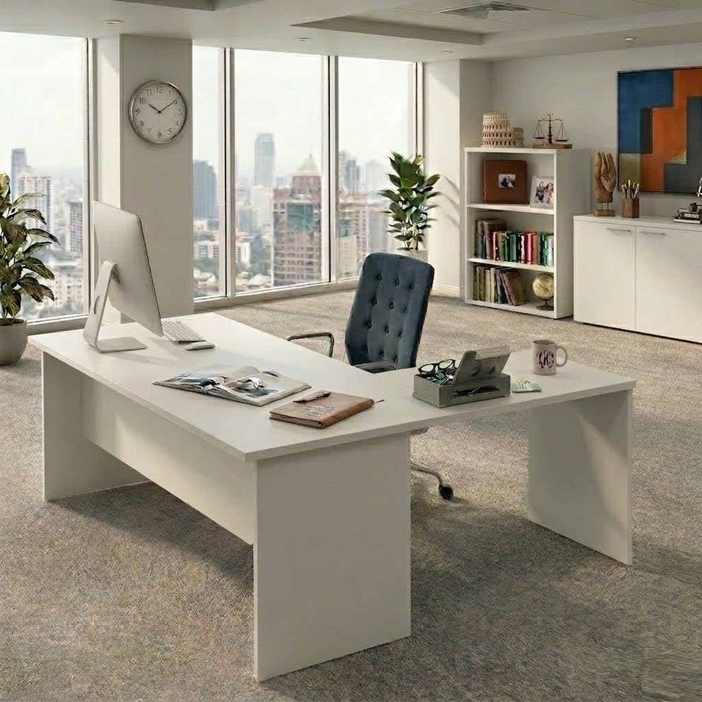 Scrivania per Ufficio 180 con prolunga 80 Made in Italy H74 x L120 x P80 Disponibile In Vari Colori Alta Qualità (Bianco)