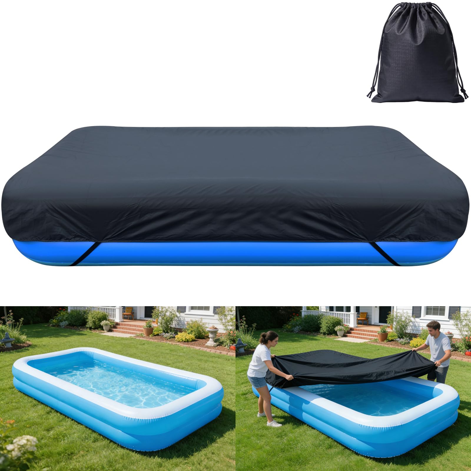 130 x 72 inch Inflatable Rectangle Pool Cover 10.83 x 6 ft Inflatable Rectangular Kid Pool Covers Garden Outdoor Above Ground Swimming Pool Shades