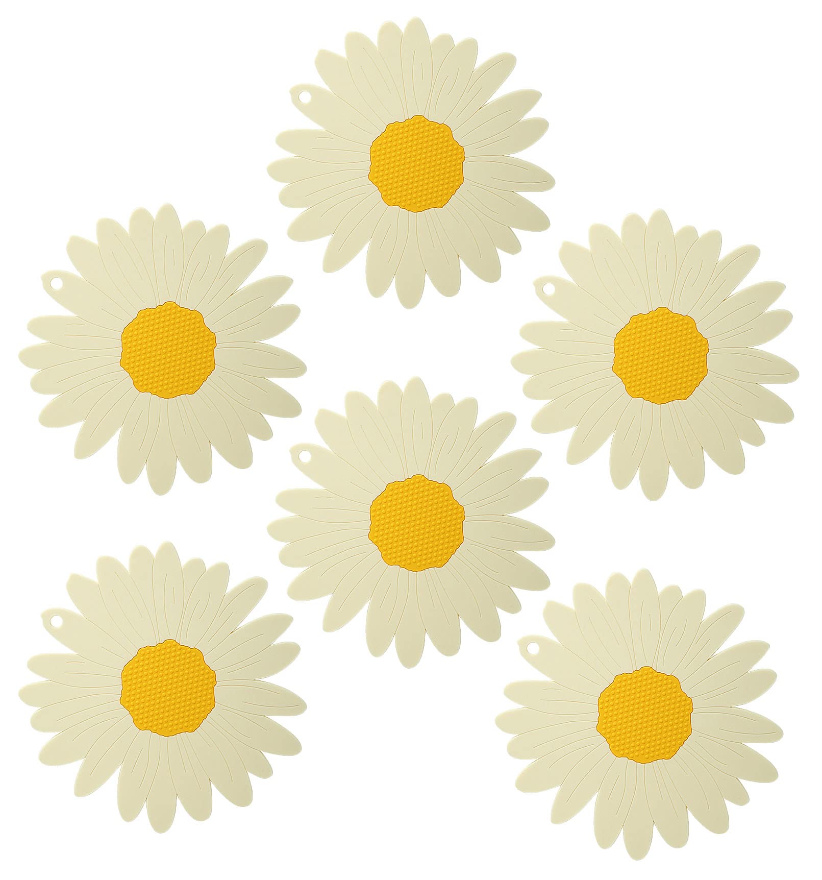 Silicone Trivet Mat Set of 6 - Hot Pot Holder - Hot Pads - Kitchen Trivets Pads for Table - Coasters Placemats (Set of 6, Big, White)