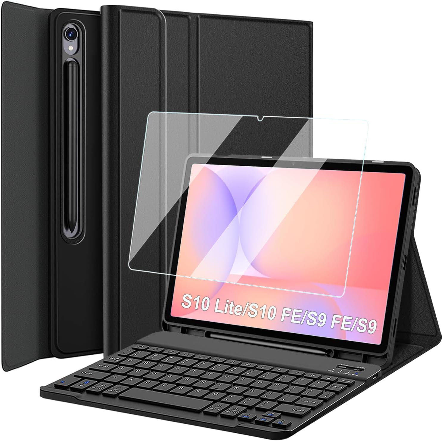 Keyboard Case with Screen Protector for Samsung Galaxy Tab S10 FE/ S9 FE 5G 10.9 Inch/Tab S9 11 Inch with S Pen Holder, Detachable Wireless Bluetooth Keyboard with Slim Cover