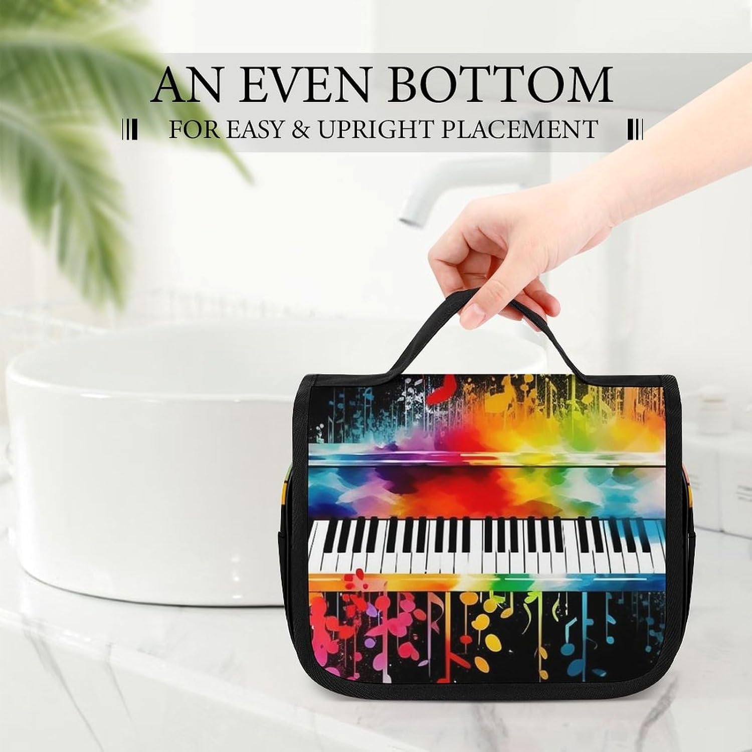 Colorful Piano Keyboard Music Toiletry Bag Portable Travel Cosmetic Bags Hanging Makeup Bags for Women Large Waterproof Makeup Organizer Caddy image 3