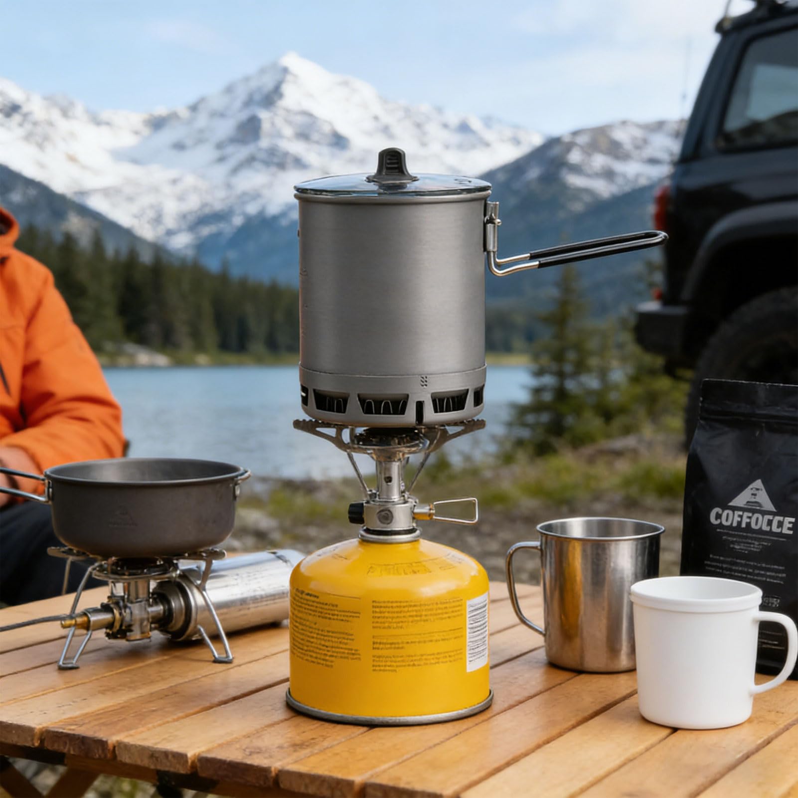 Camping Topf für Gaskocher, 600ml 162g Faltbar mit Wärmetauscher – Camping Kochtopf für Outdoor, Wandern & Reisen