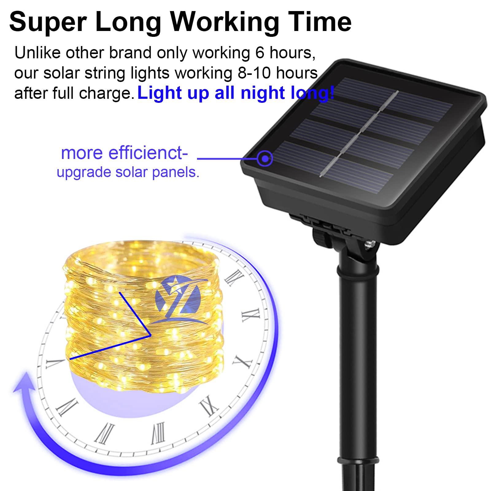 Solar-Lichterkette für Weihnachten, Warmweiß, für den Außenbereich, wasserdicht, 100 LEDs (2er-Pack), 8 Modi, Kupfer-Lichterkette für Valentinstag, Garten, Terrasse, Zaun, Outdoor (warmweiß, 2 Stück)