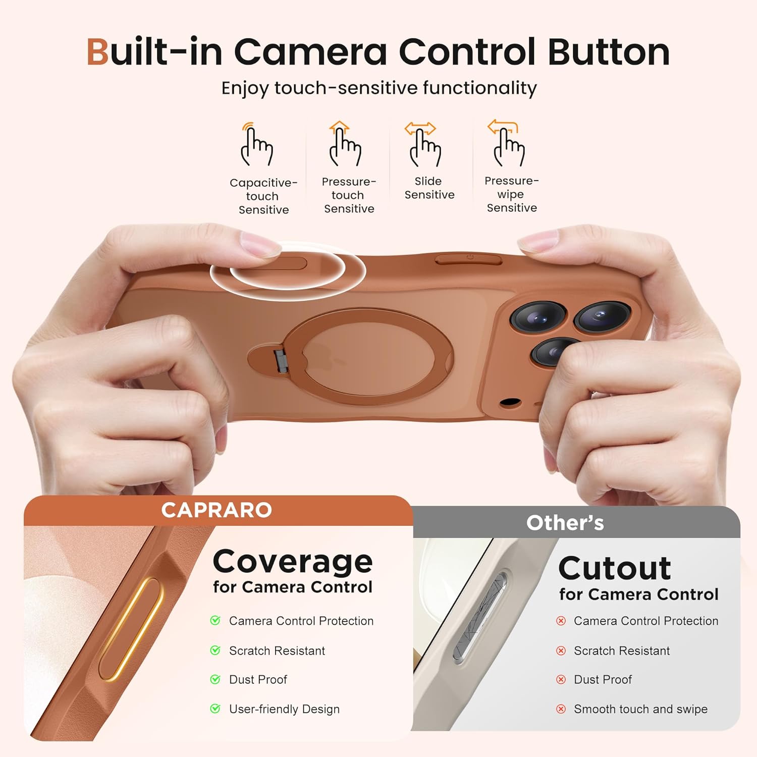 CAPRARO for iPhone 17 Pro Max Case with 360° Spin Magnetic Stand for Women, [Compatible with MagSafe] [Full Camera Protection] Cute Wave Translucent Matte Case for iPhone 17 Pro Max, Cosmic Orange - Image 6