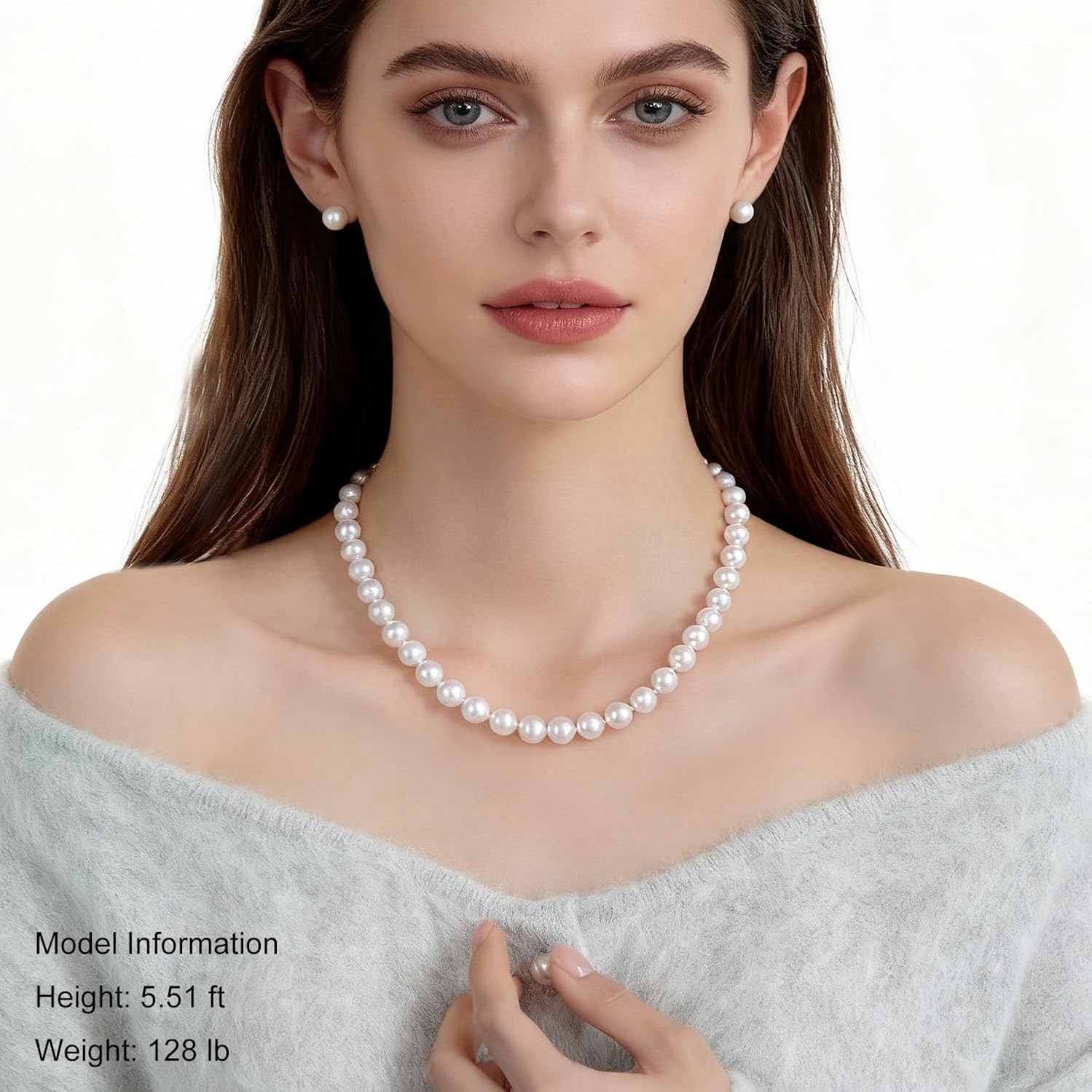 Freshwater Cultured Pearl Necklace Set Includes Stud Earrings Genuine Pearl Jewelry Gift for Women for Mother's Day, Valentine's Day, Anniversary, Birthday, Wedding - Image 7