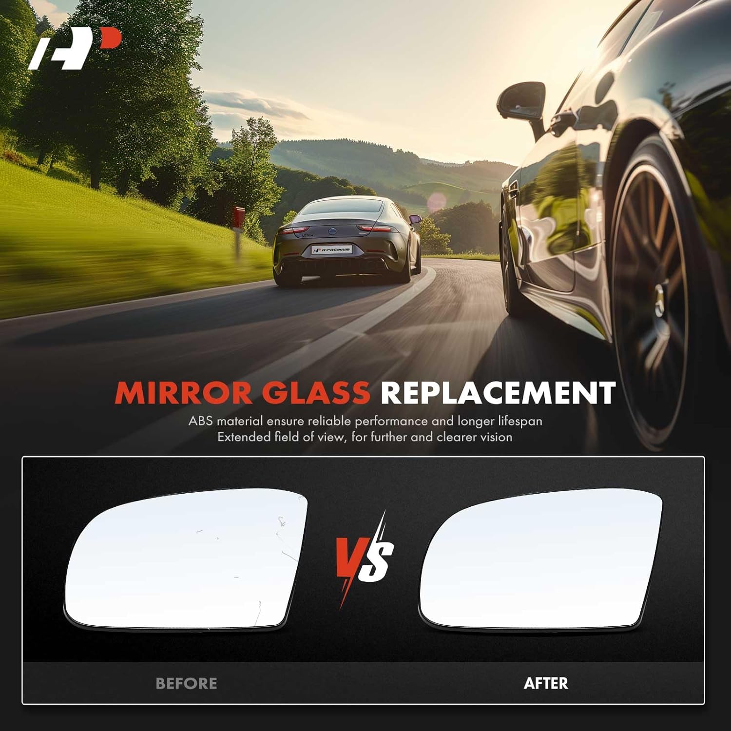 A-Premium Left Driver Side Heated Mirror Glass with Backing Plate - Compatible with 2006-2010 Mercedes-Benz ML320, ML350, ML450, ML500, ML550, ML63 AMG, GL320, GL450, GL550, R320, R350, R500, R550