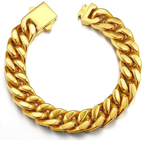 ChainsProMax Men Stainless Steel Cuban Chain Bracelets, 5/7/9/12MM Width, 7.5/8.3/9Inch Length, Black/Golden (Send Gift Box)