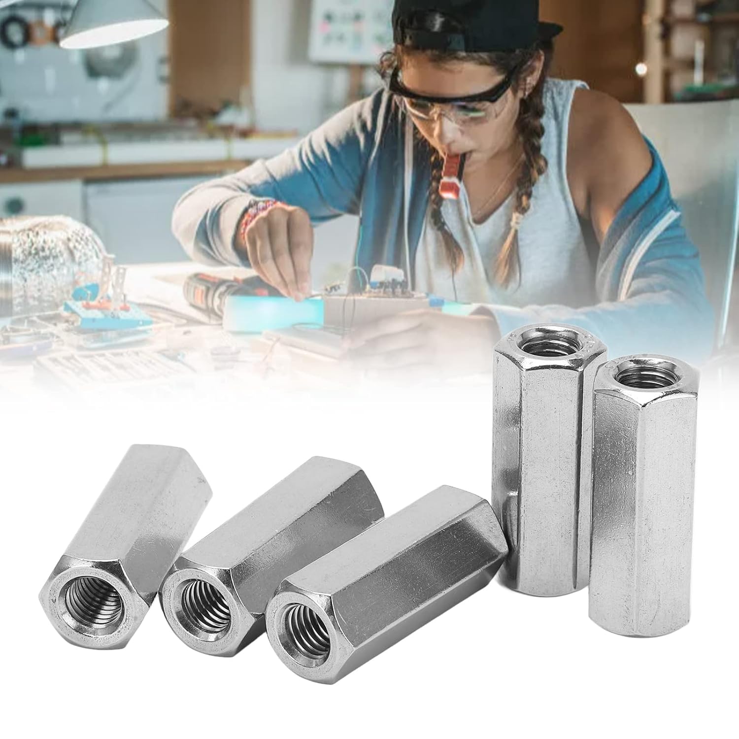 5PCS 304 Steel Coarse Hex Coupling Nut M10 Heavy Duty Hex NutThread Connection Nut for Screw Rod Fixing Mechanical Assembly