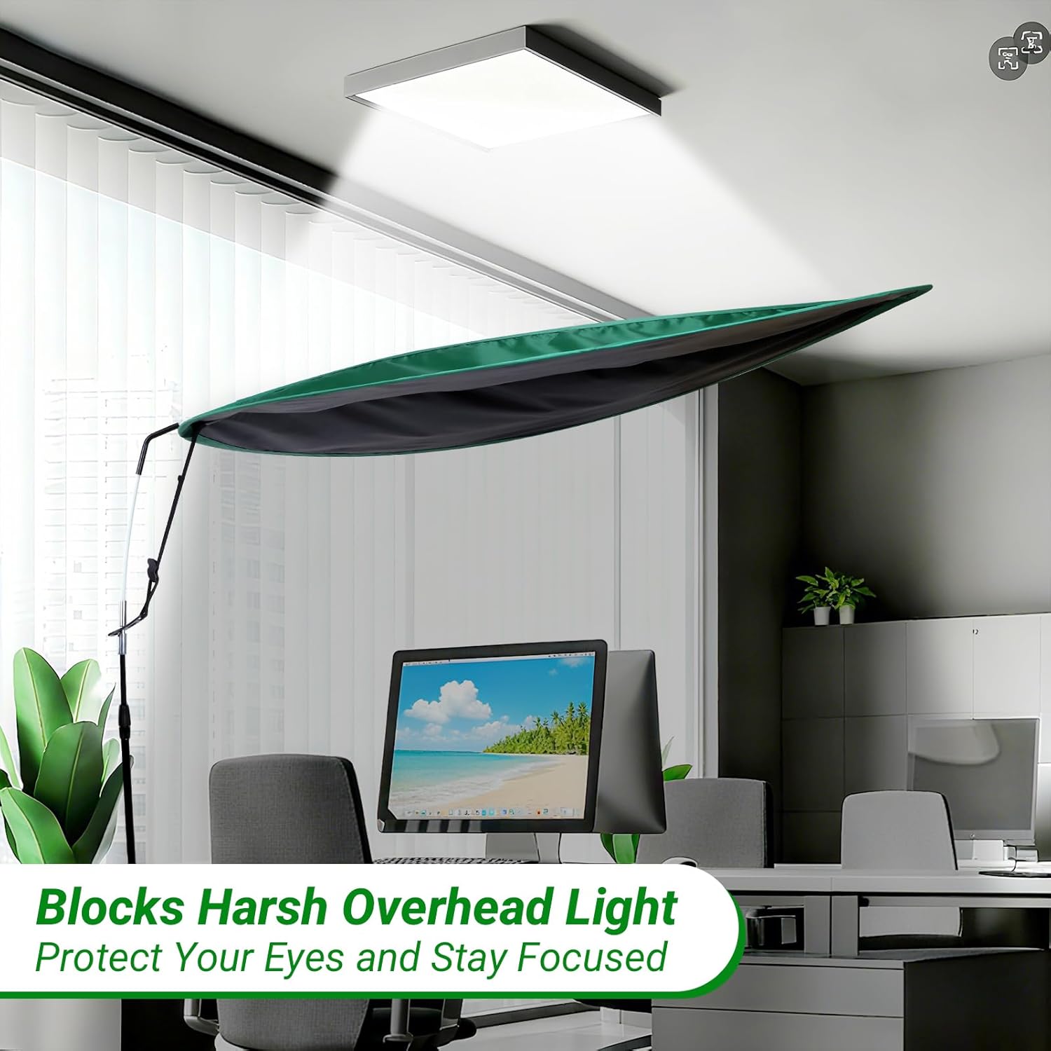 Green Cubicle Shade – Adjustable Desk Shade for Cubicle to Block Overhead Light & Glare, Portable Office Cubicle Light Shield, Reduces AC Airflow – Brings a Touch of Nature