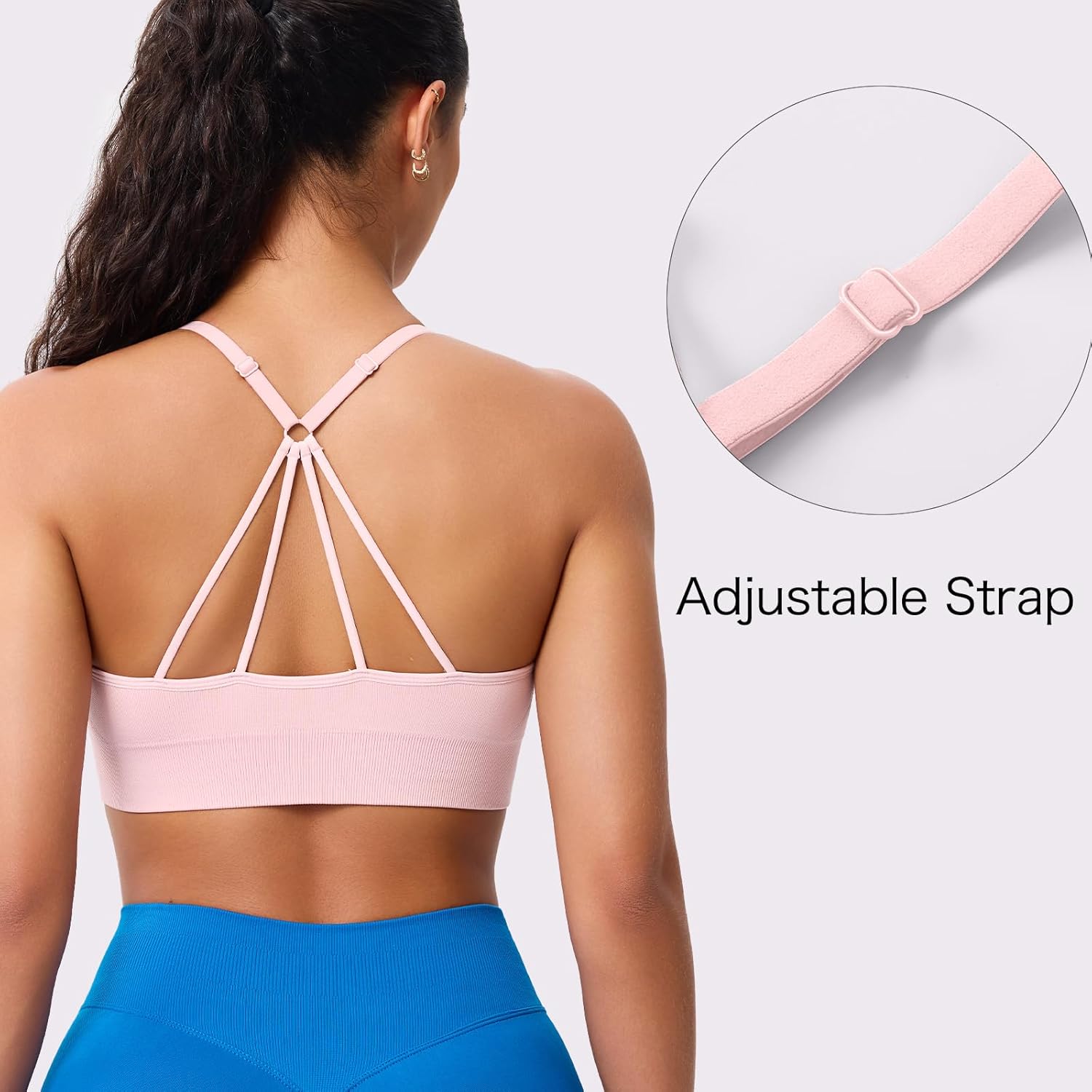 Strappy V Neck Sport Bra for Women, Multipack Padded Seamless Wireless Supportive Racerback Criss Cross Workout Yoga Bra Pack - Image 4