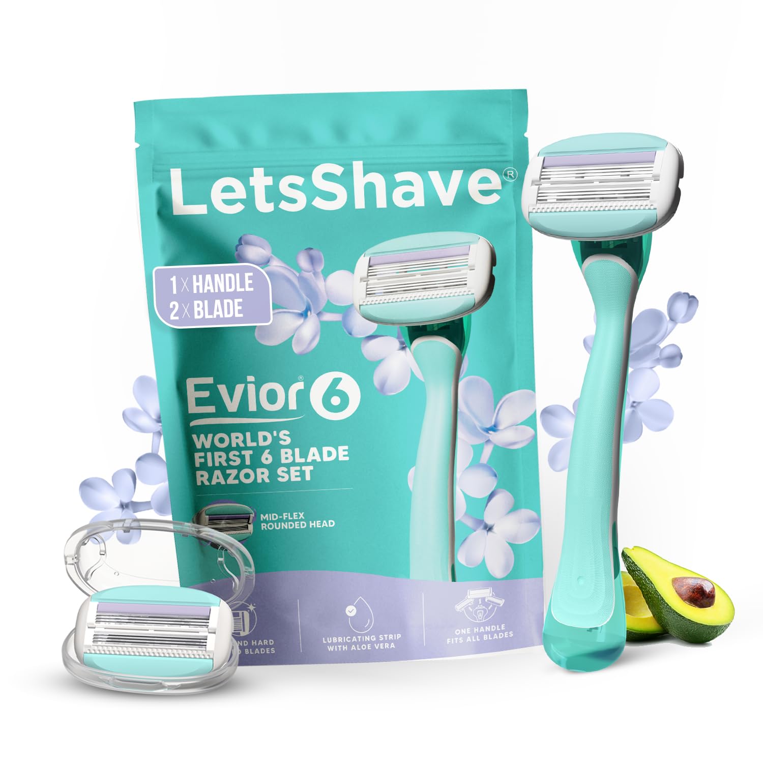 LetsShave Evior 6 Shaving Razor for Women | Mid-Flex Blades & Dual Moisture Bar infused with Aloe vera & Avacado | Smooth & Safe | Full-Body Hair Removal – Bikini, Arms, Legs & Sensitive Areas