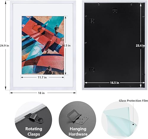 Miniatura 4 de Marco para póster A2, de 16.5 x 23.4 pulgadas, de madera maciza natural, color blanco, con plexiglás pulido, fácil de colgar, para mostrar imagen A2