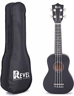 REVEL 21 inches Soprano Ukulele (Jamming Black) with carry bag. Core with gentle braced wood for warm bright tone.(Black)