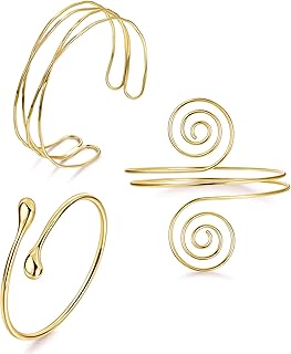 3Pcs Arm Cuff for Women Open Upper Arm Cuff Bangle Armlet Gold Silver Adjustable Armband Arm Bracelet Set