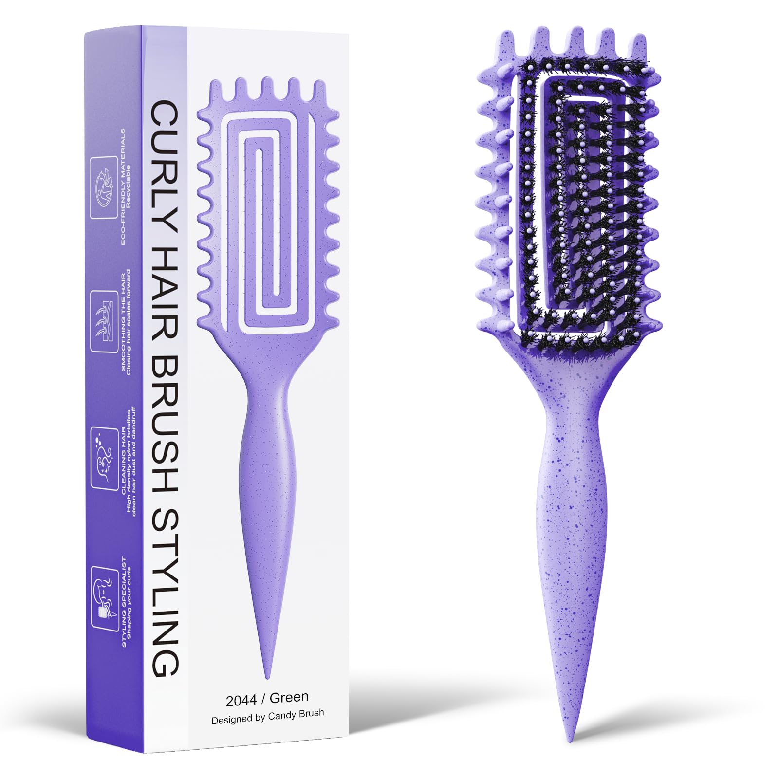 Curly Hair Brush, Curl Defining Brush with Soft Boar Bristles Detangling Tangled Glides, Wide-Teeth Design Effortlessly Shaping & Defining Curls, Curling Definer for Wet & Dry Hair (Purple)