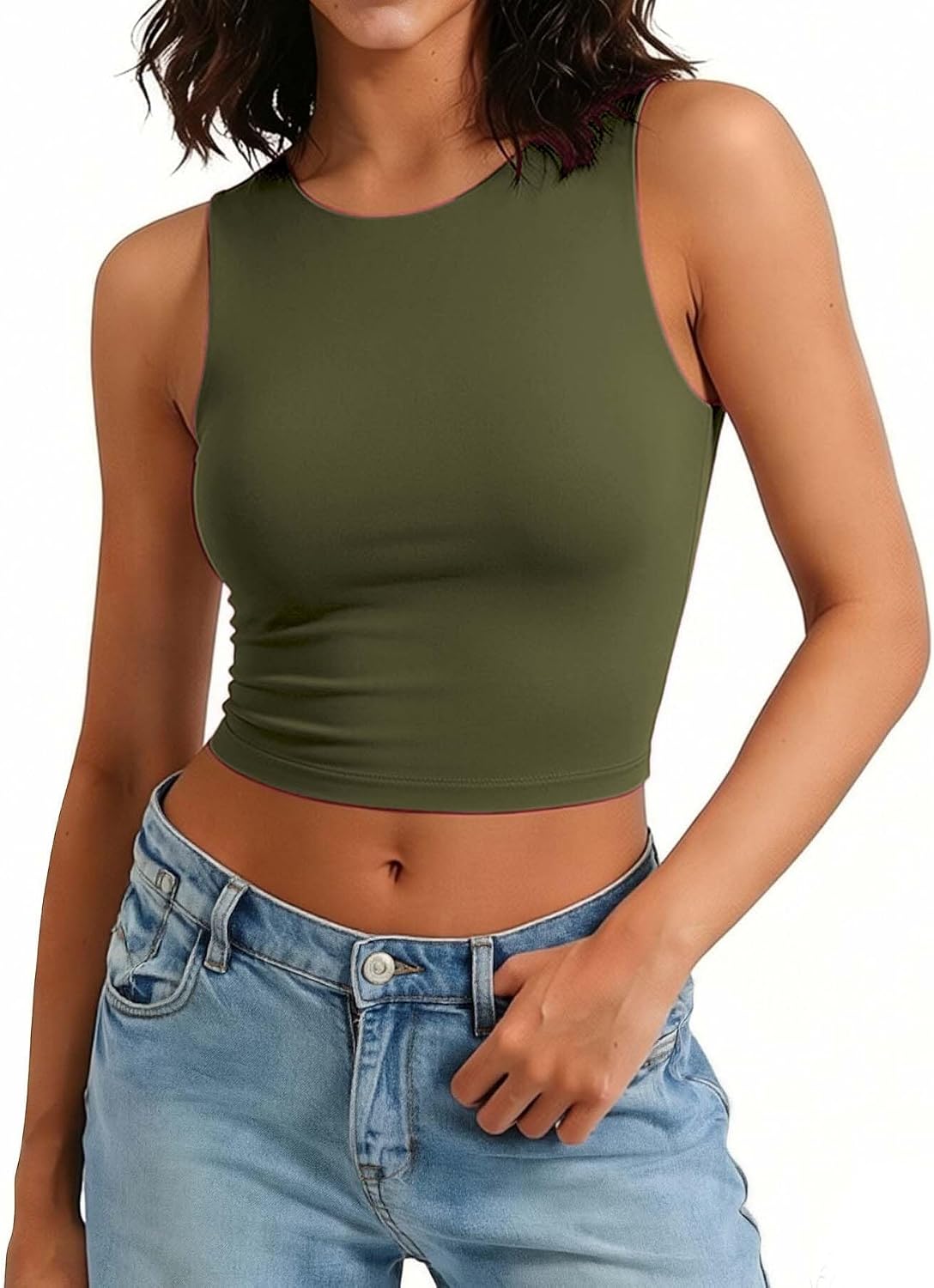 Avidlove Crop Tops for Women Crew Neck Basic Tank Sexy Double Lined Seamless Crop Going Out Summer Tops