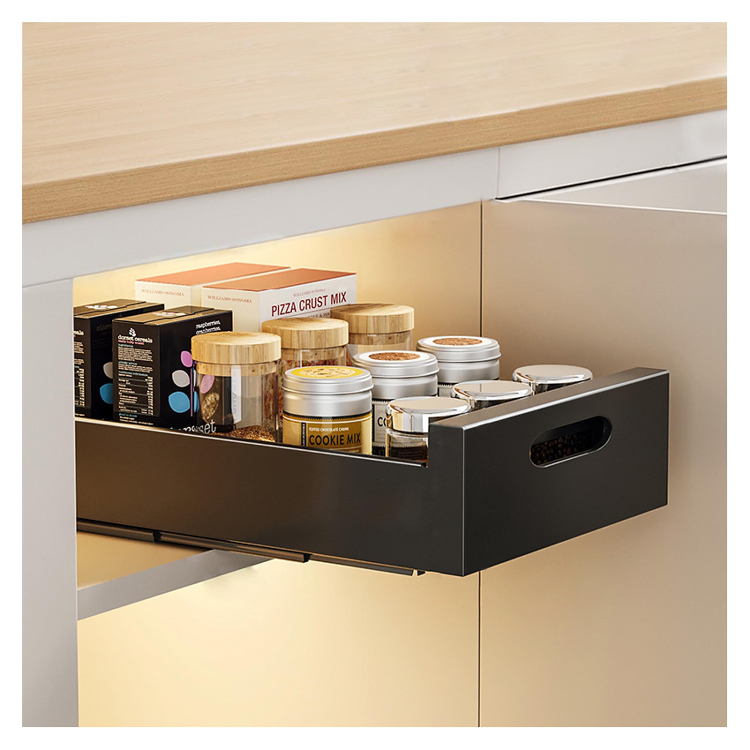 Tiroir Coulissant Extensible Cuisine - Acier Carbone Robuste, Installation Sans Perçage, Charge 15 Kg, Noir