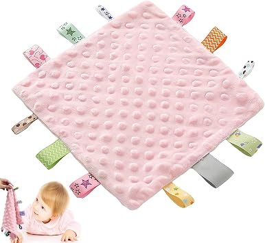 Baby Comforter Blanket with Tags, Tag Blanket, Tag Blankets for Babies, for Birthday Baby ShowerPink 24 * 5 * 24.5cm