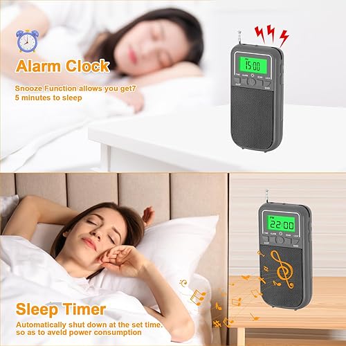 Miniatura 7 de Radio Walkman AM FM, radios de bolsillo, radio Walkman de bolsillo de emergencia a pilas, con linterna LED, regalos ideales para ancianos, para