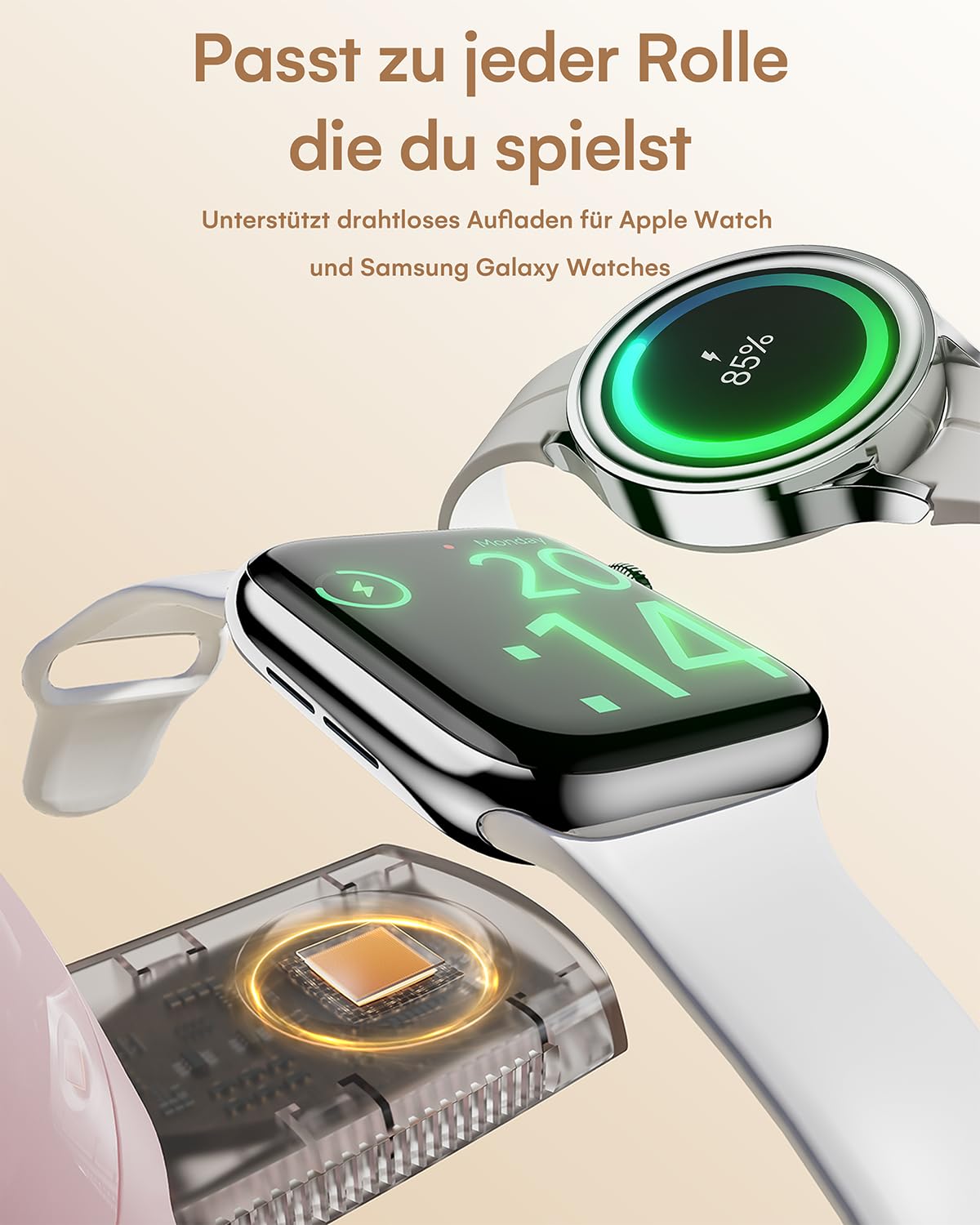 ZEEHOO Bezprzewodowa stacja ładująca 4 w 1 do Apple, ładowarka Mag-Safe i ściemniane światło, bezprzewodowa ładowarka Qi2 15 W do iPhone'a 17 16, 15, 14, 13, 12 oraz iWatch i Samsung Galaxy