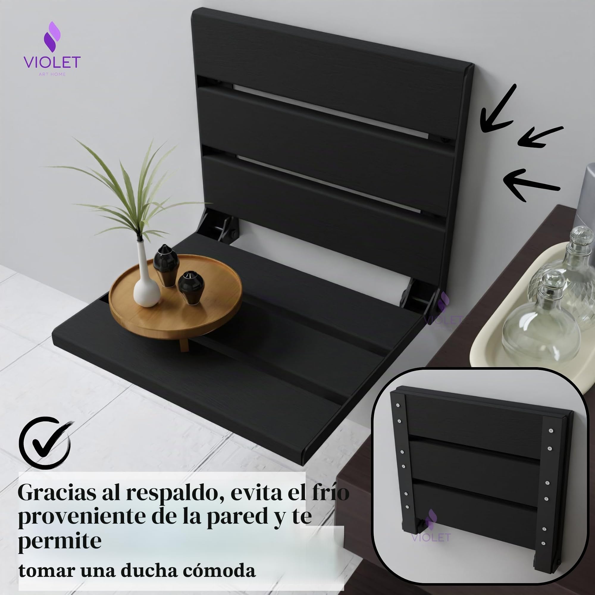 Asiento de ducha plegable de madera de teca montado en la pared, banco de baño duradero compatible con ADA, taburete de baño resistente que ahorra espacio, silla compacta plegable fácil de plegar