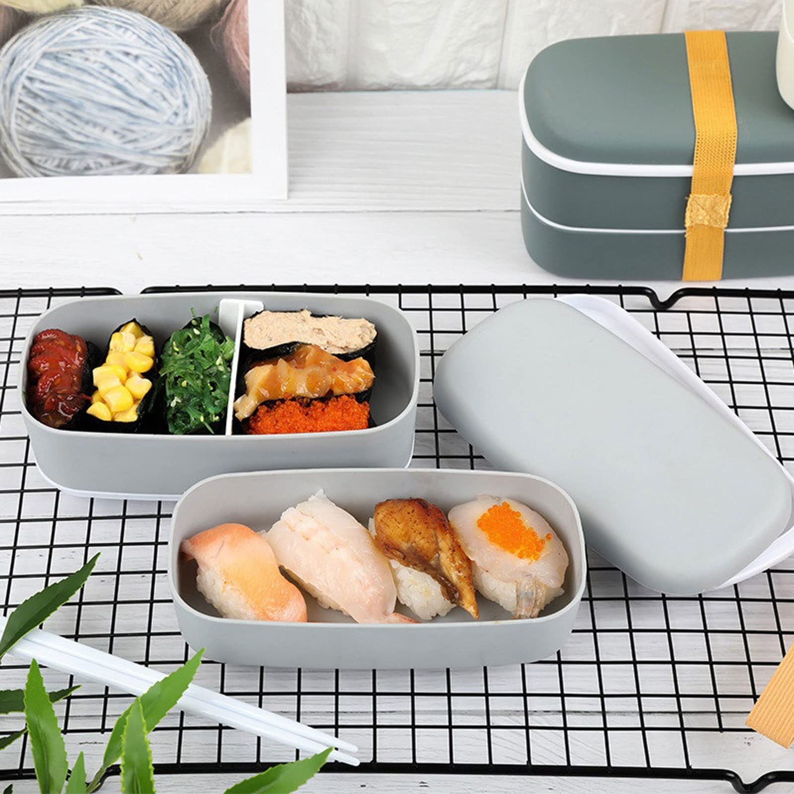 Scatola Porta Pranzo a 2 Strati, Mini Contenitore in PP per Alimenti, Adatta per Ufficio e microonde, Ideale per la Cena (Grigio).