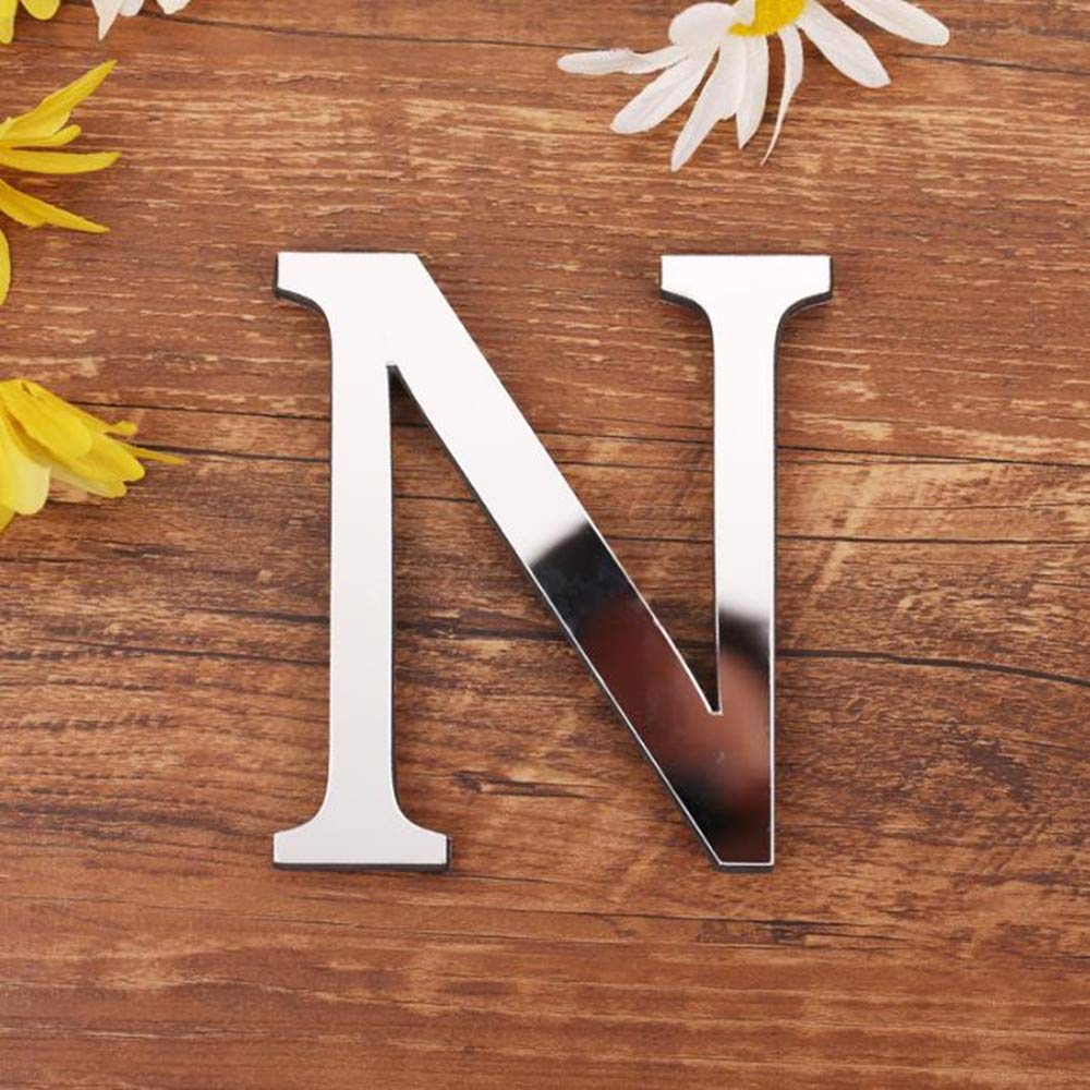 Freeas DIY Alphabet Letters,3D Acrylic Mirror Wall Stickers 26 Letters Heart & Shape Arbitrary Collocation Room Nursery Hanging Decor for Home Office Wedding Party (N)