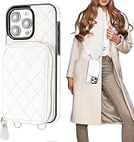 Vista 15 de Bocasal Funda tipo cartera cruzada para iPhone 15 Pro Max, con bloqueo RFID, de piel sintética, con cremallera, funda tipo cartera con función atril