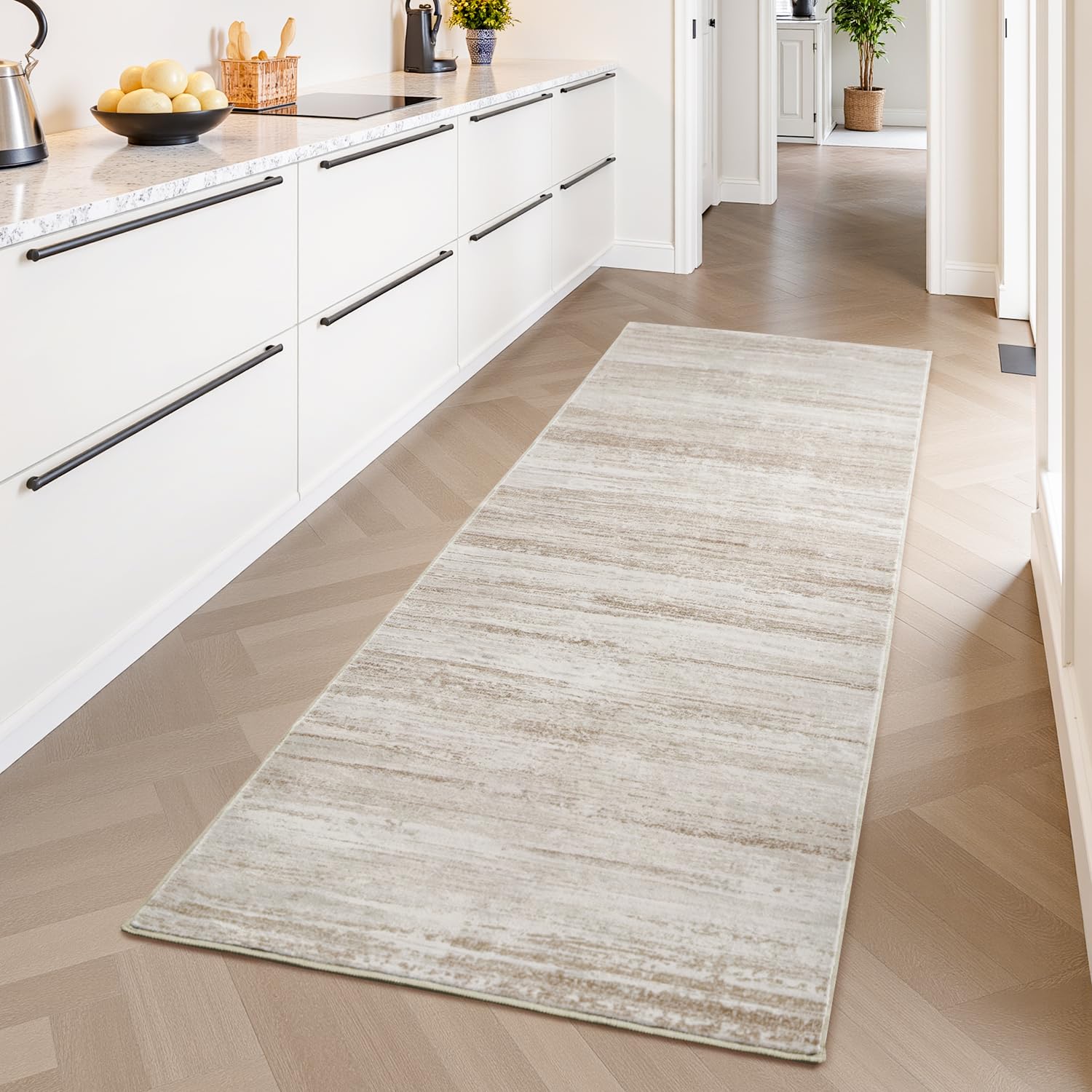 PADOOR Modern Abstract Runner Rug - 2x10 Washable Hallway Rugs, Ultra Soft Non-Slip Low Pile Floor Rugs for Hallway Entryway Kitchen Bedroom Bedside
