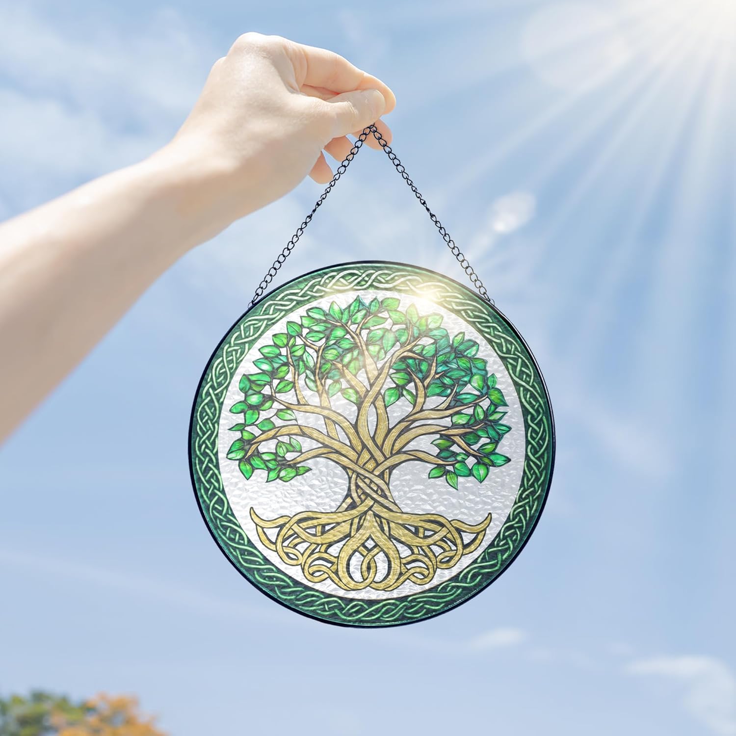 FLAGWIX Tree of Life Gifts for Women Men - Stained Glass Window Hanging 8 in - Birthday Gifts for Mom Grandma, Tree of Life Decorations Indoor, Celtic Suncatchers Garden Decor