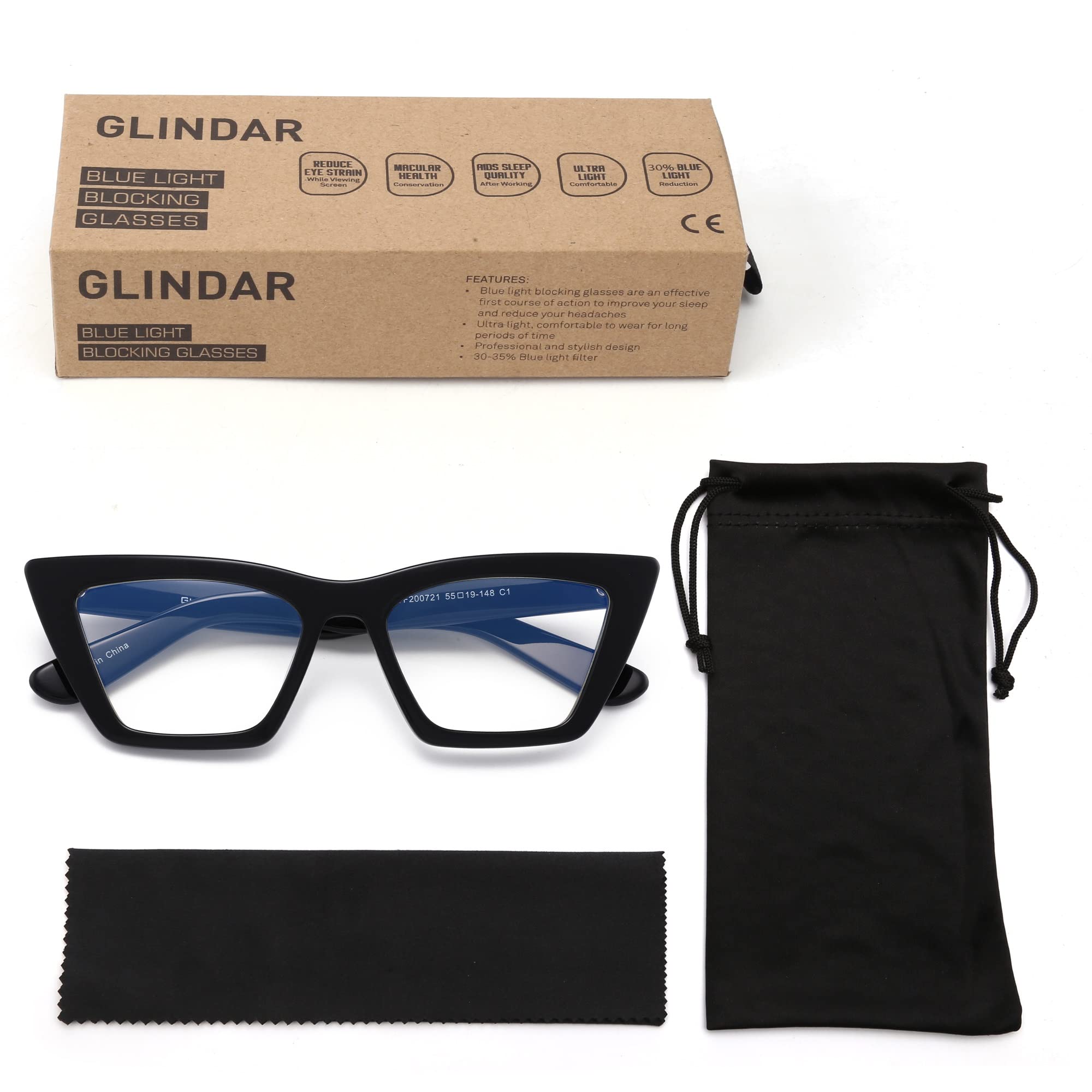 GLINDAR Occhiali Luce Blu Occhi di Gatto. Protezione contro Schermi e Monitor. Montatura in Acetato di Alta Qualità - Per Donna.