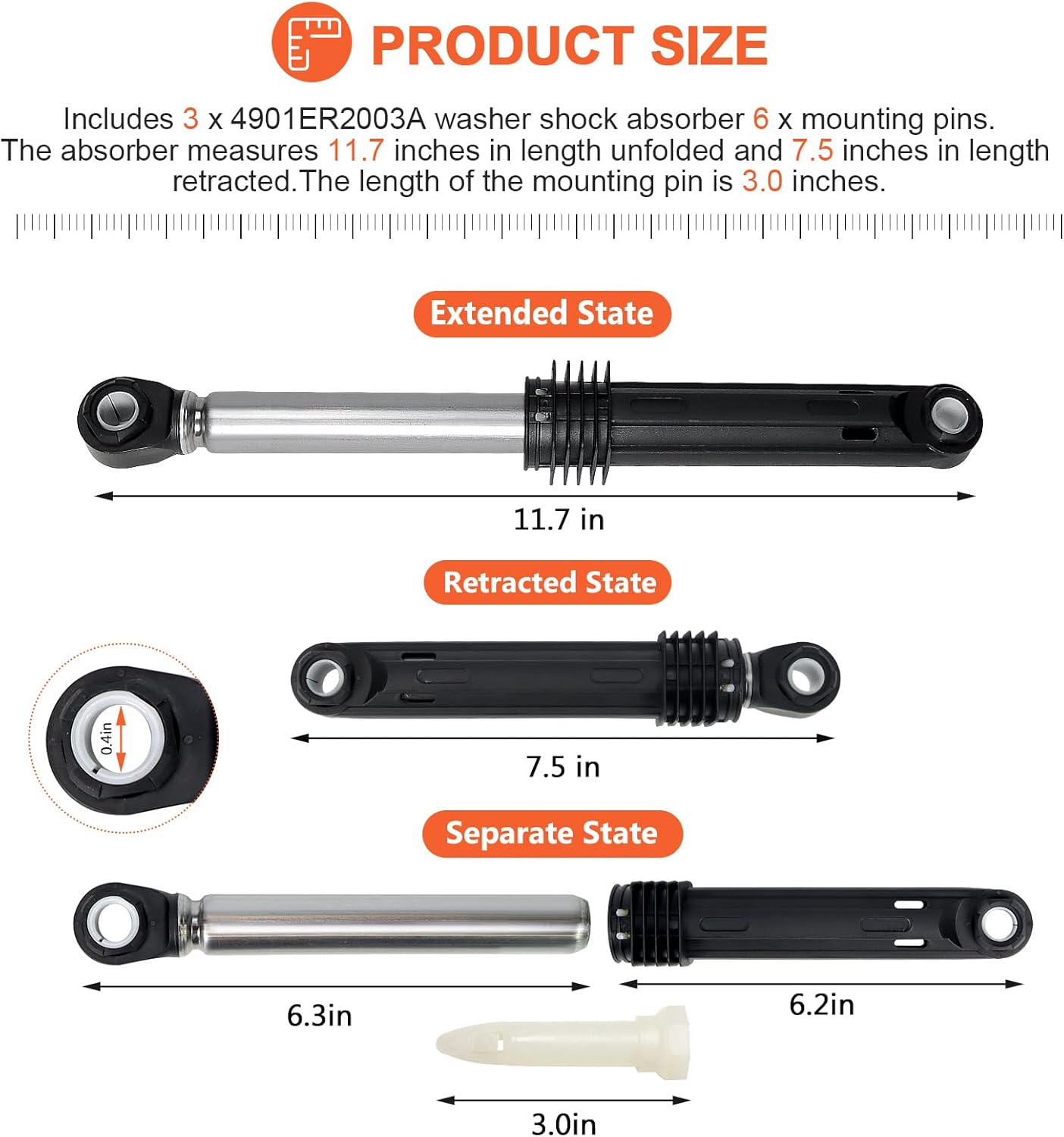 383EER3001G 383EER3001J 4901ER2003A Washer Shock Absorber OEM Fit for LG Washer - UPGRADE 3 PACK ACV72909503 ACV72909501 Shock Absorber 10 YEARS WARRANTY by Beaquicy - Replace 383EER3001V 383EER3001F