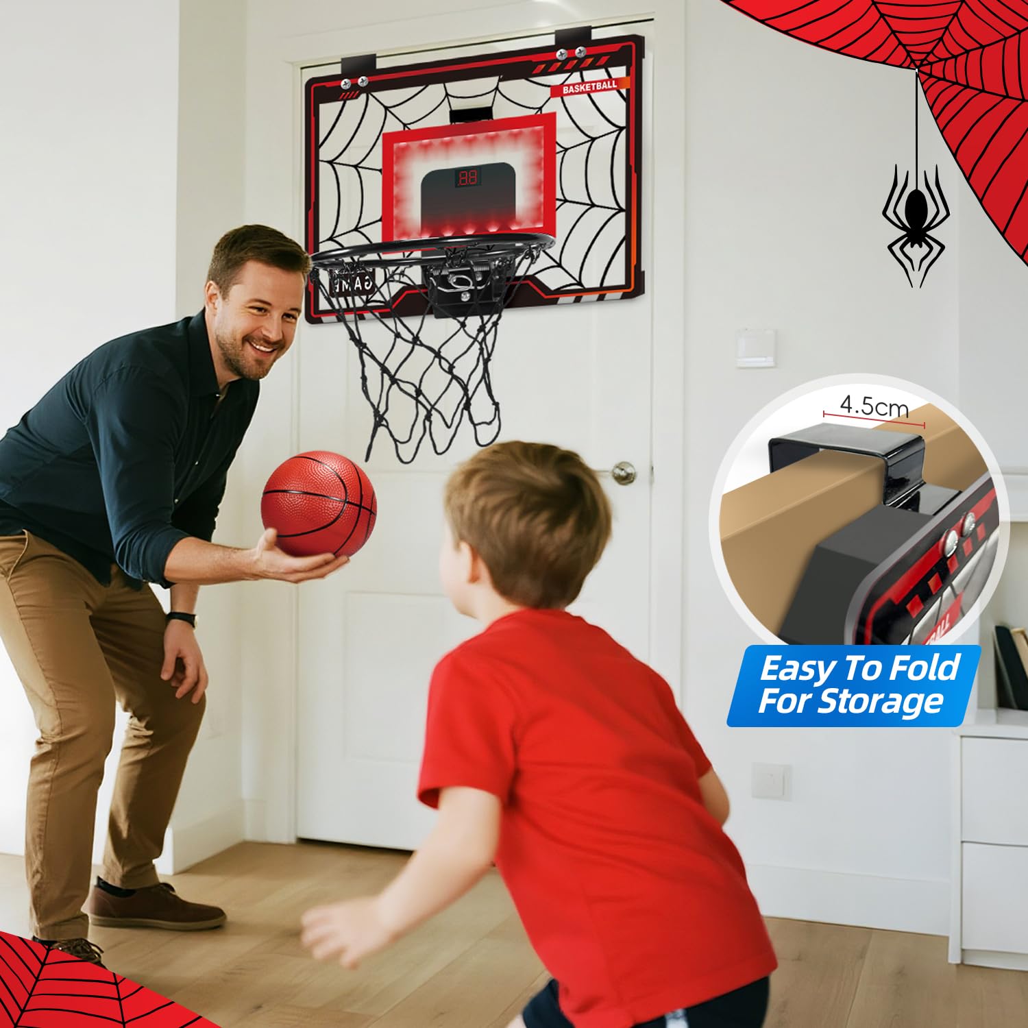 POPERFUN Canestro Basket da Camera, Canestro Basket Bambini con LED, Mini Canestro Basket con Elettronico Punteggio Record e 3 Palline per Ragazzi Ragazze 5-12 Anni, Regalo di Natale per Compleanno