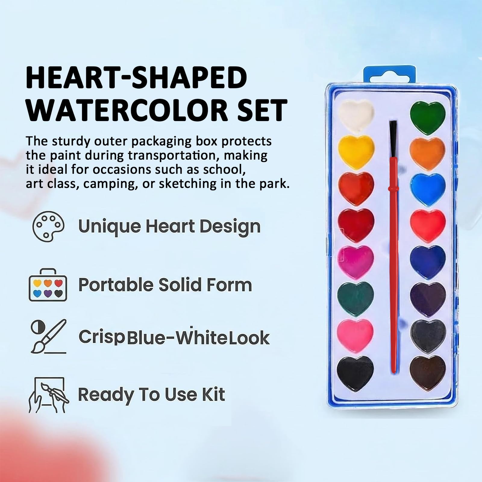 Shgxjjnb 24 Pack Heart Watercolor Paint Set with Paintbrush and 16 Colors for Kids, Valentines Party Favors Art, Classroom Gifts for Students Painting - 4