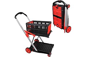 Folding Shopping Cart with One Crate, Two Tier Collapsible Cart with 360°...