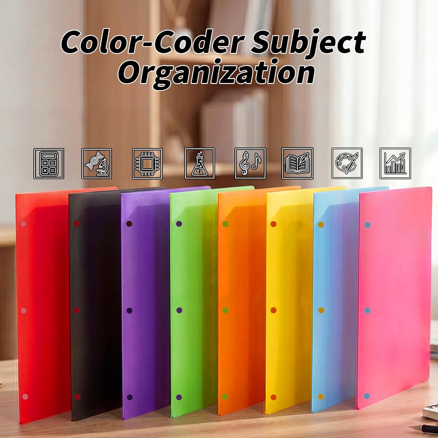 8 Pack Plastic Folders with Pockets 3 Hole Punched, Assorted Colors – Durable 2-Pocket Plastic folders for 3 Ring Binder Folder, Letter Size Folders for Office, High School & Back to School