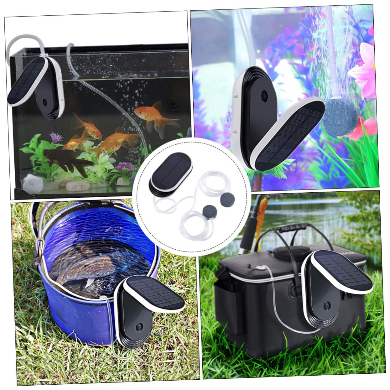 POPETPOP Pompa Solare di Ossigeno Portatile Aeratore per Acquari e Laghetti 3600mah 3 Modalità di Funzionamento Leggera e Silenziosa per Pesca e Giardino
