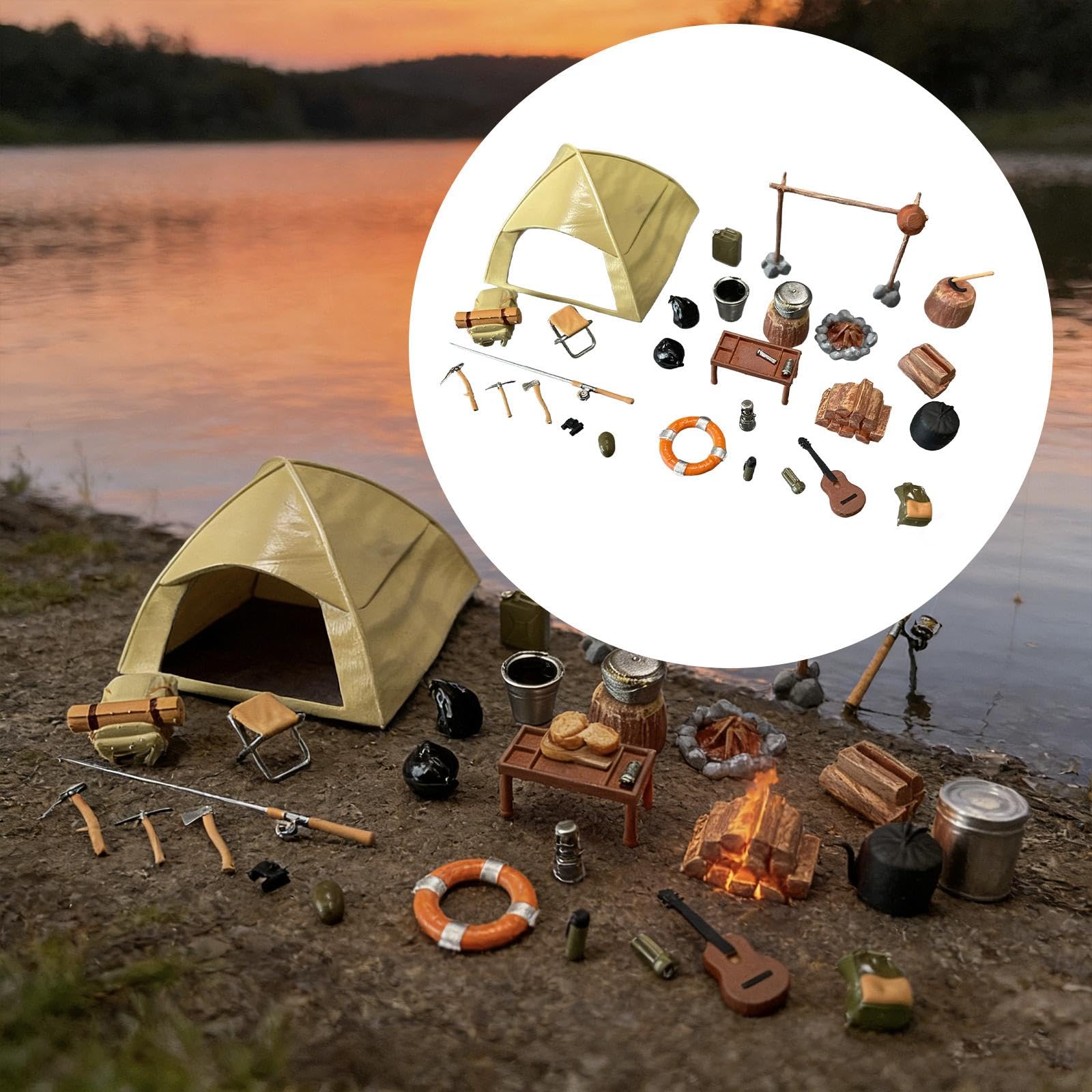 Miniatur Menschenfigur set Mini Zelt Mini Camping Diorama Zubehör mit Detailgetreuer Gestaltung aus Resin für Bonsai Terrarien Desktop Szenen 1cm für