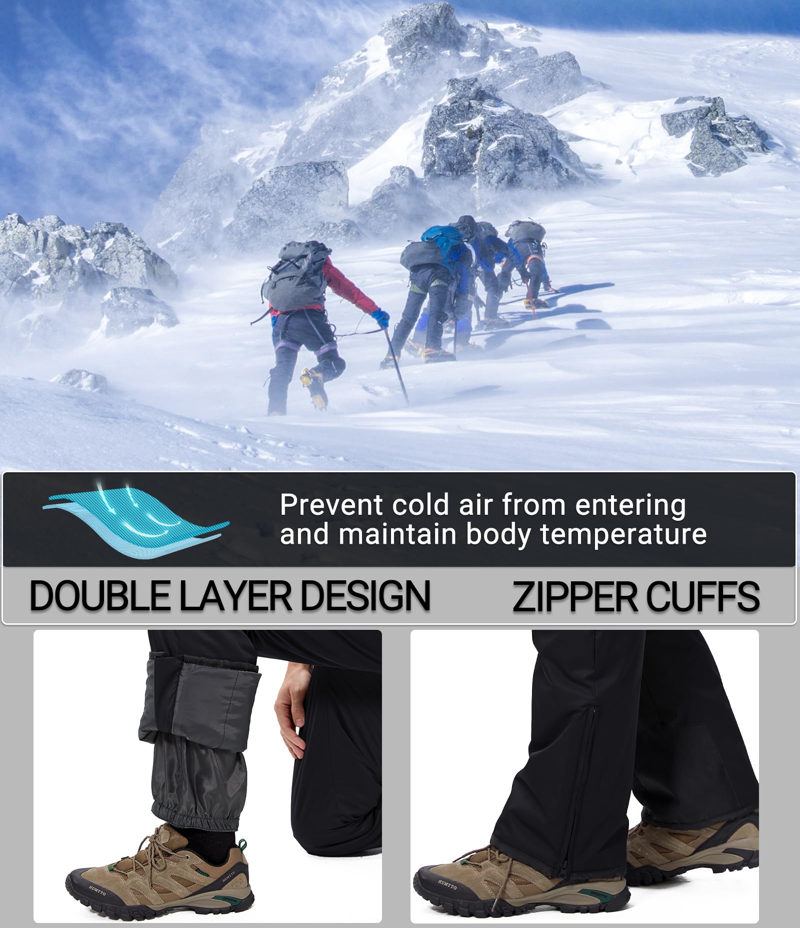 Pantalones Nieve Esquí Hombre Invernal Pantalón Softshell Calor Pantalones de Trabajo Largos Prueba Viento Impermeable Mono Outdoor Pantalón Funcional con Tirantes Ajustables HXK8012M-Black-M