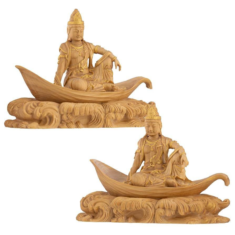 Amazon｜極小仏 一葉観音 波台6.8cm（木製：ツゲ 金泥仕上）＿