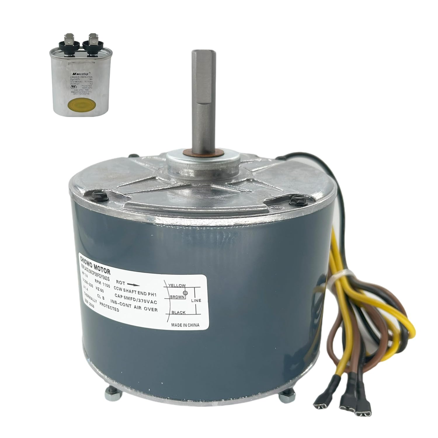 5KCP39FGY563S Condenser Fan Motor 1/4HP, 208-230V, 1.4A, 1100RPM Compatible with GE, Genteq 3S047, Carrier, Bryant, Payne Air Conditioner 5KCP39FGU997AS HC39GE226 HB39GQ230A Y7S623C835L