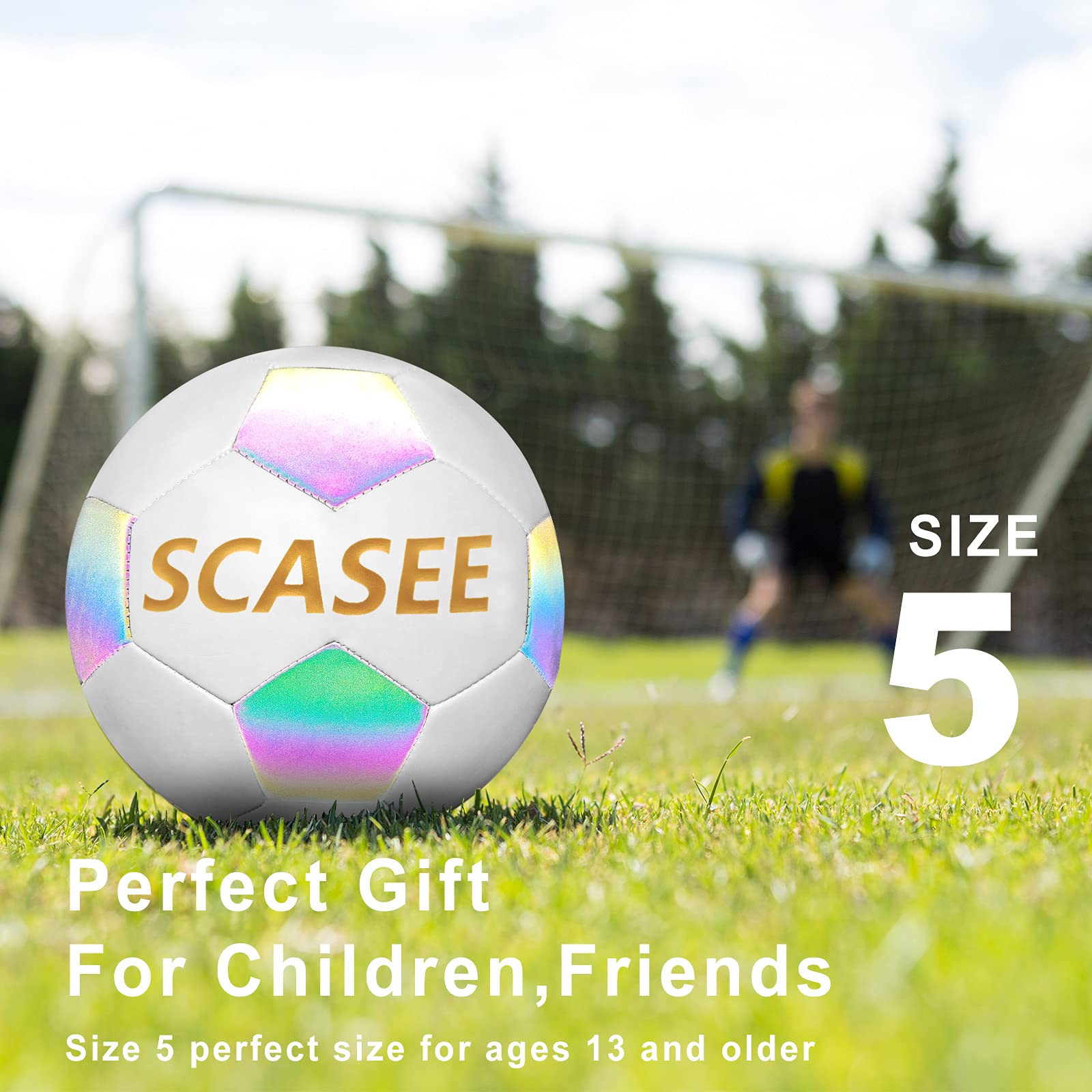 SCASEE Glow Soccer Ball-Flash Holographic Reflective and Leather Size 5 Soccer Balls (Adult/PRO)-Discoloration in The Sun-Gifts for Men Women Indoor Outdoor Soccer Training 3